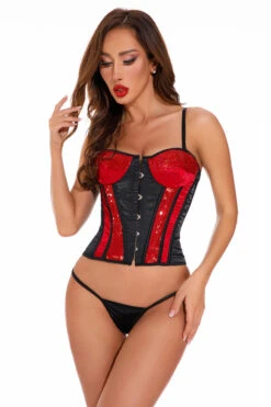 Coquette Red Sequin Bustier -3 Wish Sexy Shop cq3605 front