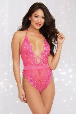 Dreamgirl Pink Sequin And Mesh Teddy