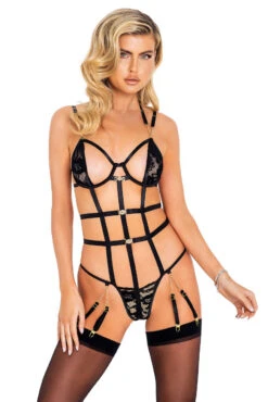 Caged Chain Teddy -3 Wish Sexy Shop rcli442 black front
