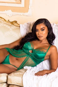 Jewel Tone Satin And Lace Babydoll -3 Wish Sexy Shop rcli461 emeral 20green edit 2 front