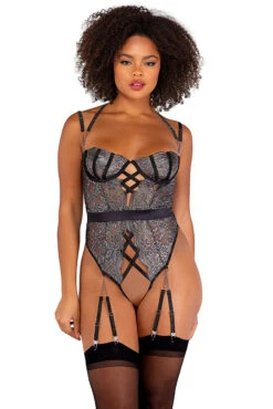 Sparkle Chain Crotchless Teddy 7 Sparkle Chain Crotchless Teddy -3 Wish Sexy Shop rcli470 black front