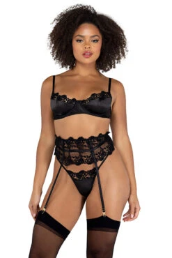 Romantic Embroidered Lace Bra And Garter Set