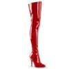 PLEASER 5" Heel Red Plain Stretch Thigh Boots*