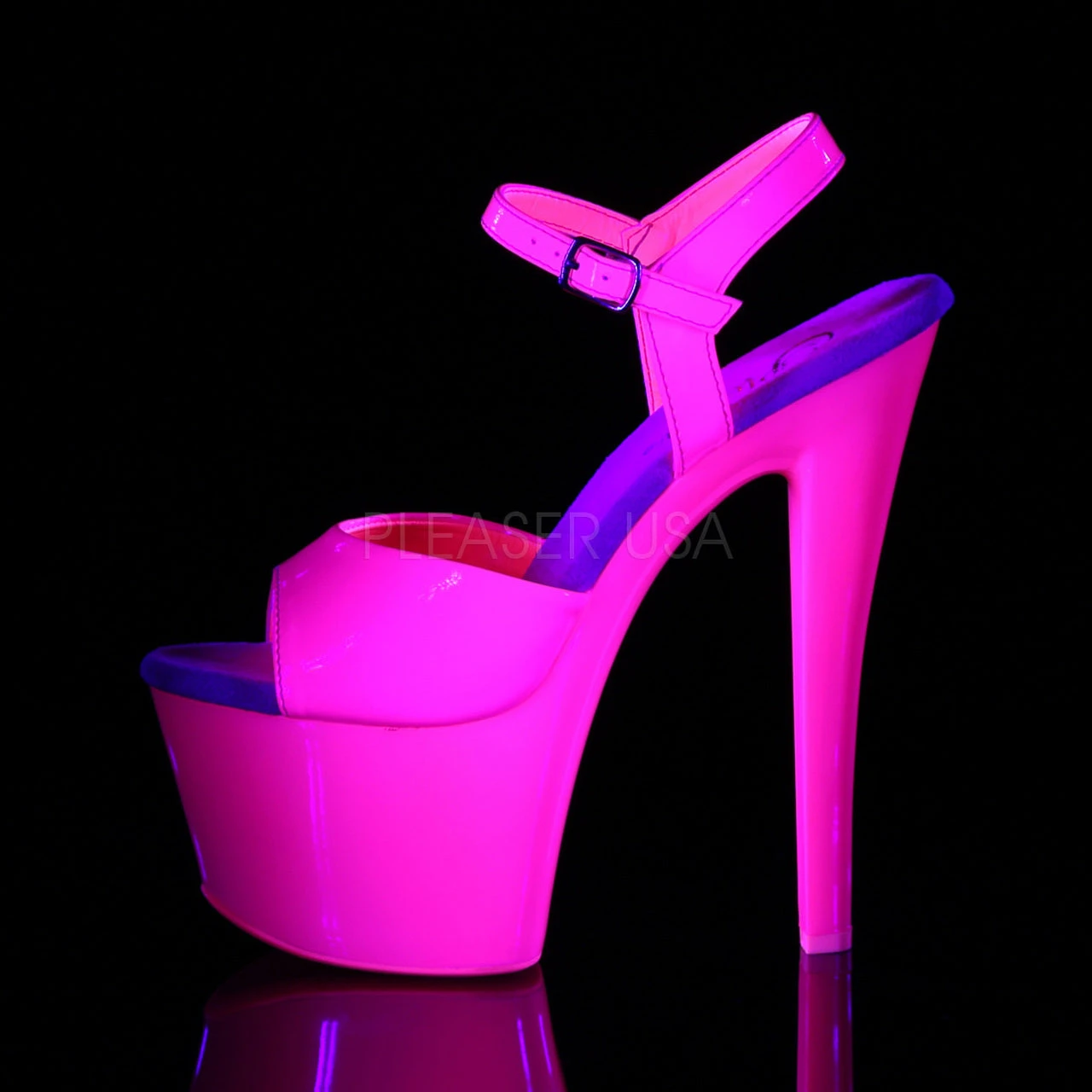 PLEASER 7" Hot Pink Ankle Strap Platform Pumps* 2 PLEASER 7" Hot Pink Ankle Strap Platform Pumps* - Image 2