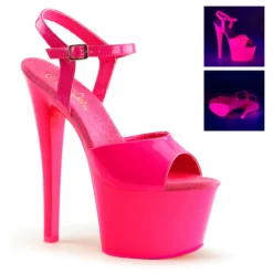 PLEASER 7" Hot Pink Ankle Strap Platform Pumps*