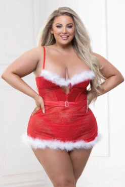 Plus Size Holiday Lace And Marabou Chemise