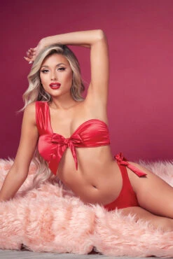 Satin Bow Beauty Bra Set -3 Wish Sexy Shop stm11368p red editorial2