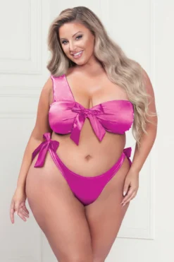 Plus Size Satin Bow Beauty Bra Set 6 Plus Size Satin Bow Beauty Bra Set -3 Wish Sexy Shop stm11368xp fuchsia f