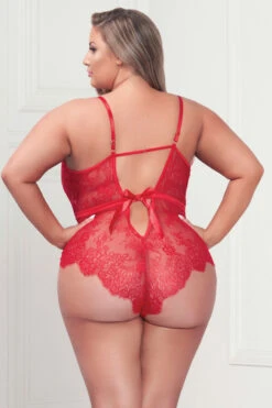 Plus Size Low Cut Eyelash Lace Teddy -3 Wish Sexy Shop stm11377xp red b