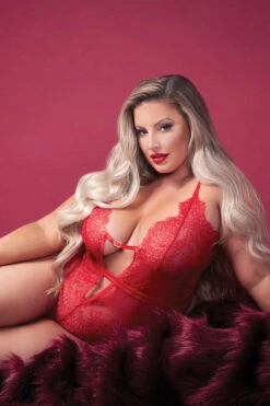 Plus Size Low Cut Eyelash Lace Teddy -3 Wish Sexy Shop stm11377xp red editorial