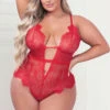 Plus Size Low Cut Eyelash Lace Teddy