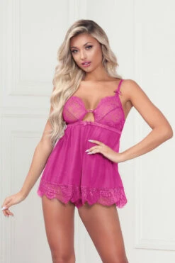 Lovely Eyelash Lace And Mesh Babydoll 6 Lovely Eyelash Lace And Mesh Babydoll -3 Wish Sexy Shop stm11378 fuchsia f