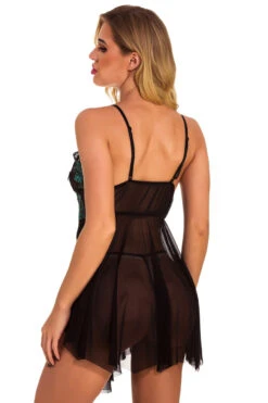 Pure Romance Babydoll Lingerie -3 Wish Sexy Shop w1637 dark green back