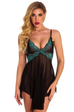 Pure Romance Babydoll Lingerie -3 Wish Sexy Shop w1637 dark green front 3