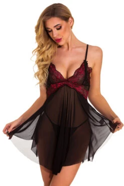 Pure Romance Babydoll Lingerie -3 Wish Sexy Shop w1637 wine red front