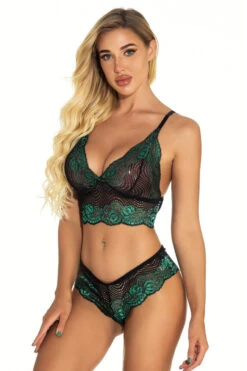 Sexy Swirl Lace Bralette Set -3 Wish Sexy Shop w1733 dark green front 2