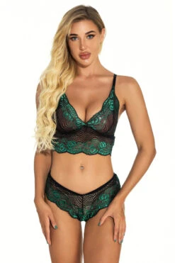 Sexy Swirl Lace Bralette Set -3 Wish Sexy Shop w1733 dark green front 3