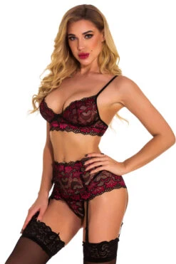 Scalloped Lace Bra Set 19 Scalloped Lace Bra Set -3 Wish Sexy Shop w1745 wine red front 3