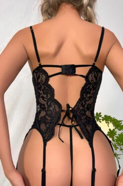 Black Beauty Garter Cami Set -3 Wish Sexy Shop w1810 black back