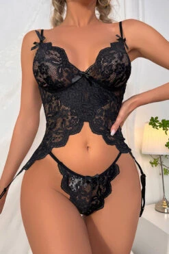 Black Beauty Garter Cami Set -3 Wish Sexy Shop w1810 black front 1