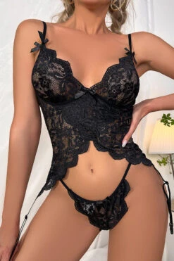 Black Beauty Garter Cami Set -3 Wish Sexy Shop w1810 black front 2