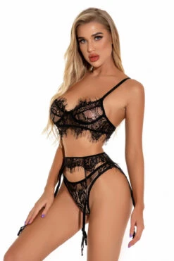 Seduce Me Lace Bra And Garter Set -3 Wish Sexy Shop w2007 black front 2