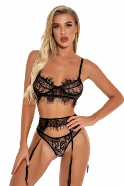 Seduce Me Lace Bra And Garter Set -3 Wish Sexy Shop w2007 black front 3
