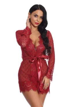 Lovely Lace Cheeky Robe 14 Lovely Lace Cheeky Robe -3 Wish Sexy Shop w3512 wine red front 2