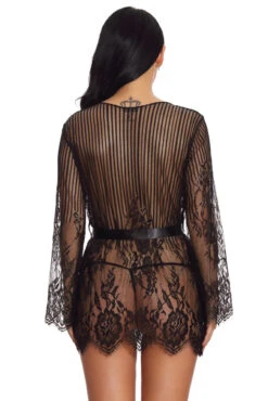 Floral And Stripes Robe -3 Wish Sexy Shop w3513 black back