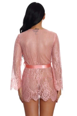 Floral And Stripes Robe -3 Wish Sexy Shop w3513 pink back