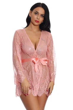 Floral And Stripes Robe -3 Wish Sexy Shop w3513 pink front