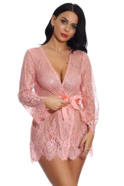 Floral And Stripes Robe -3 Wish Sexy Shop w3513 pink front 1