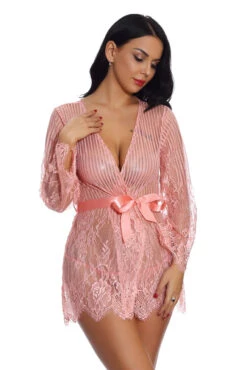 Floral And Stripes Robe -3 Wish Sexy Shop w3513 pink front 2