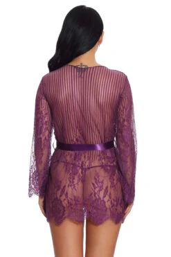 Floral And Stripes Robe -3 Wish Sexy Shop w3513 purple back