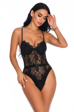 Belted Lace Teddy -3 Wish Sexy Shop w3623 black front 1
