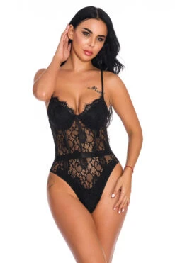 Belted Lace Teddy -3 Wish Sexy Shop w3623 black front 2