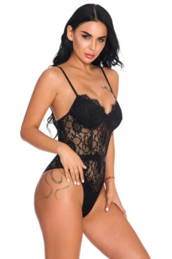 Belted Lace Teddy -3 Wish Sexy Shop w3623 black front 4