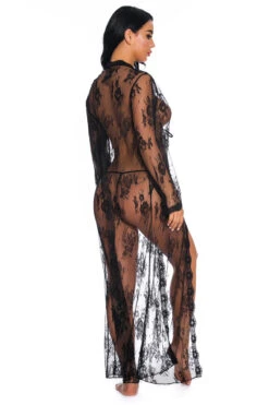 Long Lace Flyaway Robe 14 Long Lace Flyaway Robe -3 Wish Sexy Shop w3637 black black