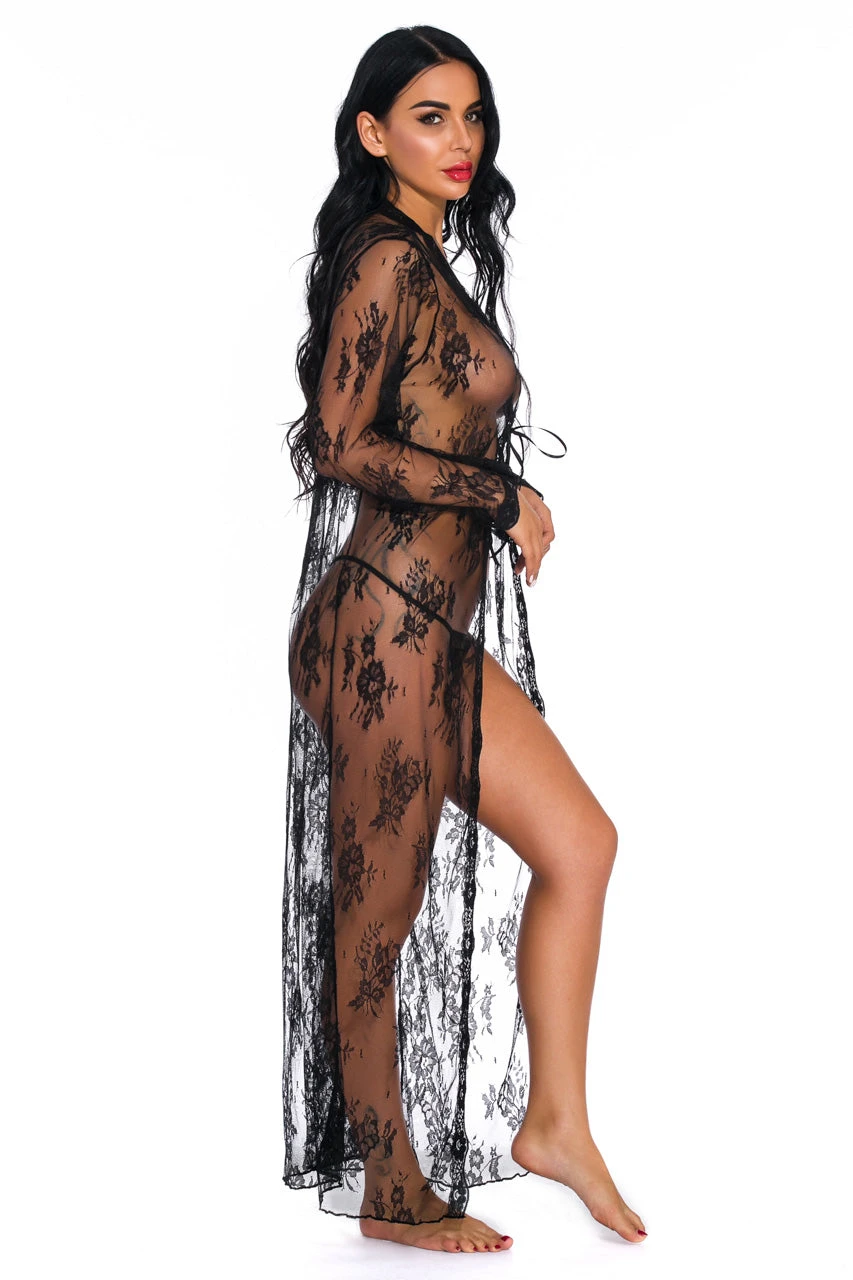 Long Lace Flyaway Robe 2 Long Lace Flyaway Robe - Image 2