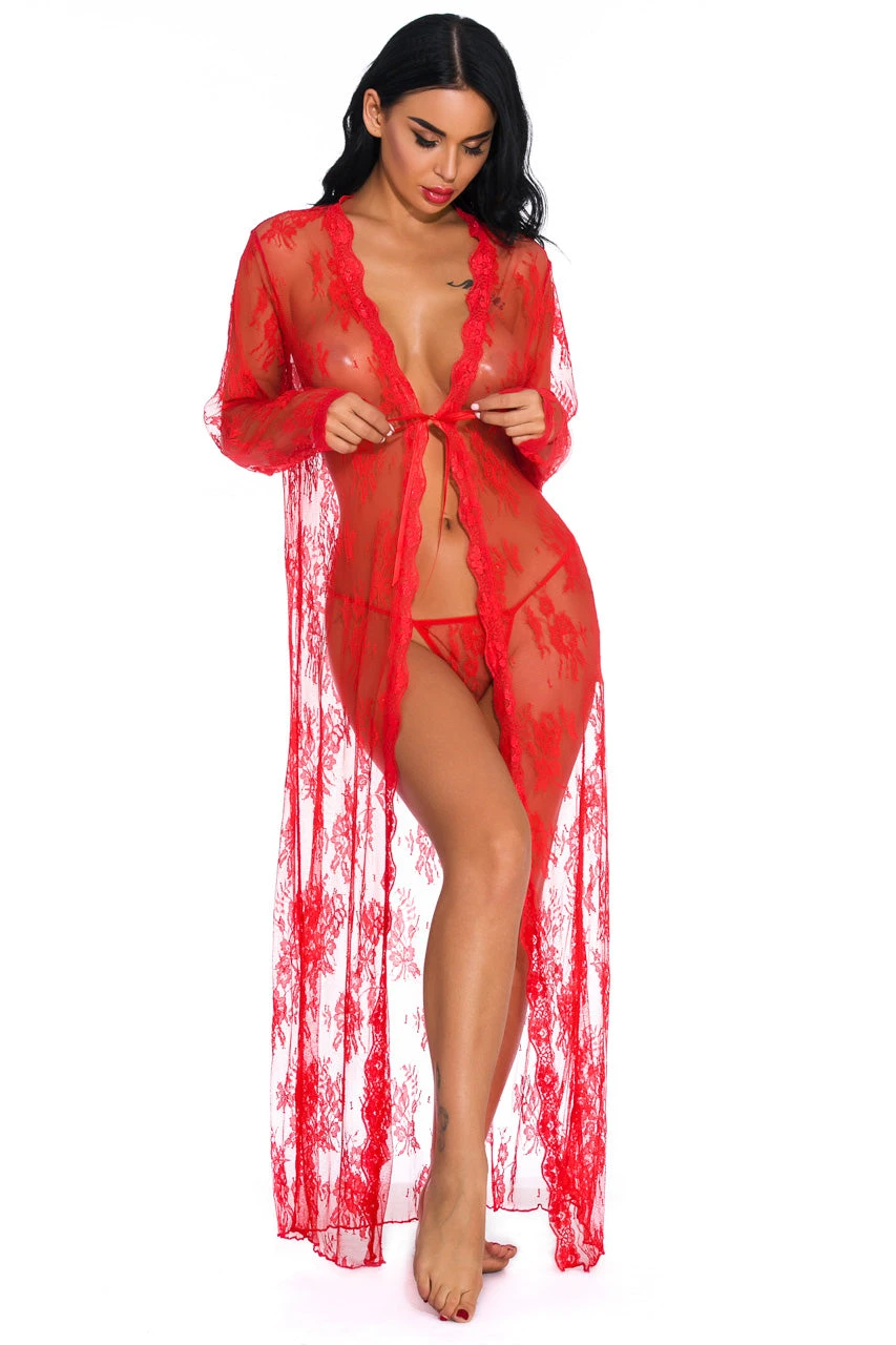 Long Lace Flyaway Robe 8 Long Lace Flyaway Robe - Image 8