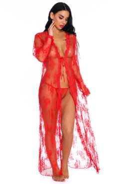 Long Lace Flyaway Robe 21 Long Lace Flyaway Robe -3 Wish Sexy Shop w3637 red 20front 4
