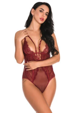 Lacy Cage Teddy 19 Lacy Cage Teddy -3 Wish Sexy Shop w3823 wine red front 2
