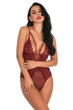 Lacy Cage Teddy 20 Lacy Cage Teddy -3 Wish Sexy Shop w3823 wine red front 3