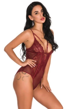 Lacy Cage Teddy 21 Lacy Cage Teddy -3 Wish Sexy Shop w3823 wine red front 4