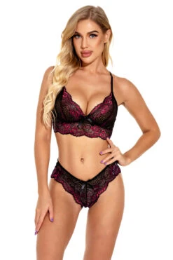 Lacy Contrast Bra Set -3 Wish Sexy Shop w4006 wine red front 2