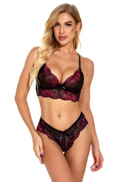 Lacy Contrast Bra Set -3 Wish Sexy Shop w4006 wine red front 3