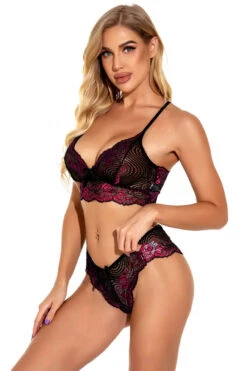 Lacy Contrast Bra Set -3 Wish Sexy Shop w4006 wine red front 4