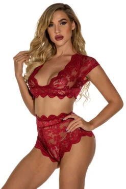 Cap Sleeve Bralette Set -3 Wish Sexy Shop w4009 red front 2 1