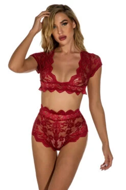 Cap Sleeve Bralette Set -3 Wish Sexy Shop w4009 red front 4 1