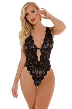 Strappy Back Lace Teddy With Cut Outs 25 Strappy Back Lace Teddy With Cut Outs -3 Wish Sexy Shop w4070 black front 1